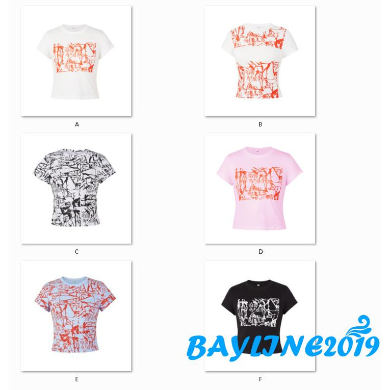Áo Thun Lửng Ngắn Tay In Họa Tiết Thời Trang Dành Cho Nữ