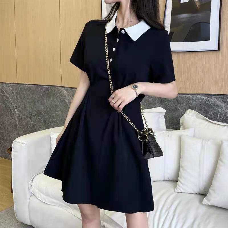 Đầm thun tay ngắn cổ bẻ có nút cài thiết kế trẻ trung cho nữ