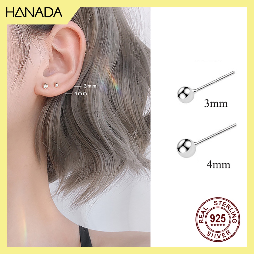 Bông Tai Bạc 925 Cao Cấp Hanada Rất Cá Tính Đeo Nhiều Lỗ Bông Nụ Bi Tròn Vuông Trơn Đơn Giản Đeo