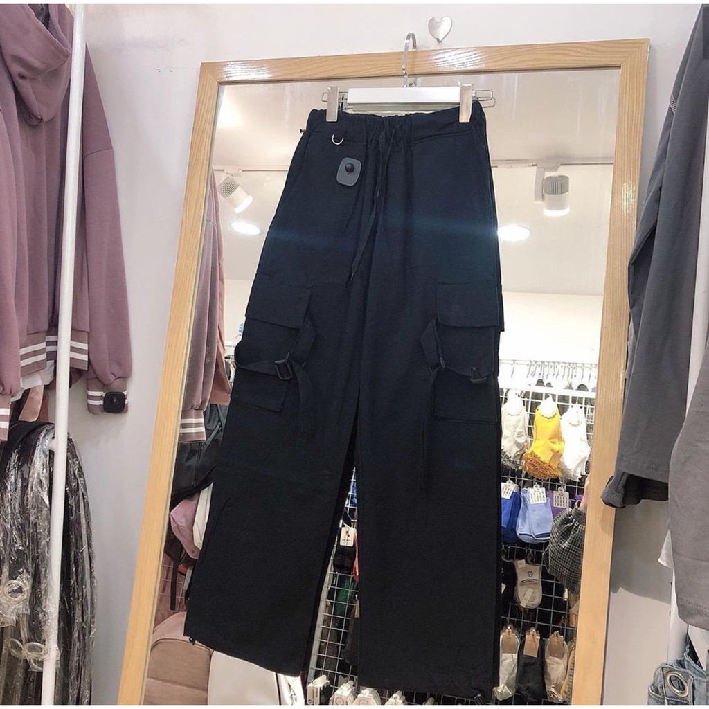 Quần kaki Jogger Túi Hộp Phối Khóa MOLY PANTS Unisex/Nam nữ unisex/Quần kaki ống suông màu đen Jaystoree ❤️