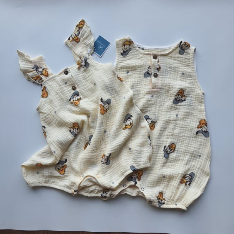 body, bộ vịt dolnal/ gấu bé gái bé trai chất liệu xô muslin cao cấp