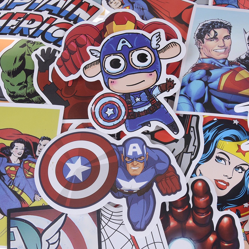 Set 50 Miếng Dán Trang Trí Hình Siêu Anh Hùng Marvel Diy