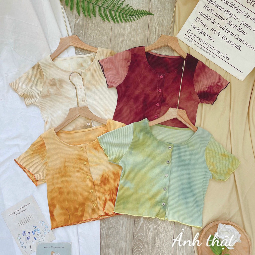 áo croptop hàng nút màu loang rằn ri xinh