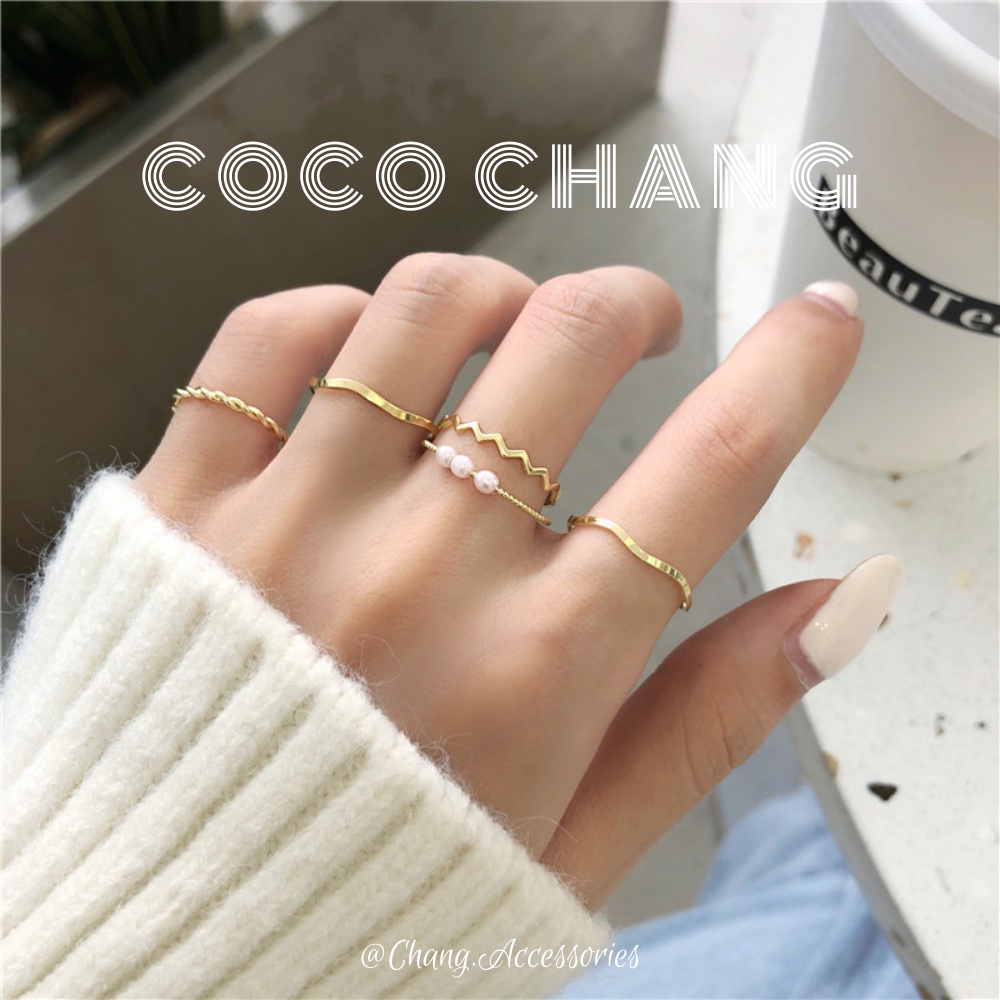 Nhẫn cá tính kết hợp Sóng phong cách Hàn Quốc set 5 món Cocochang shop