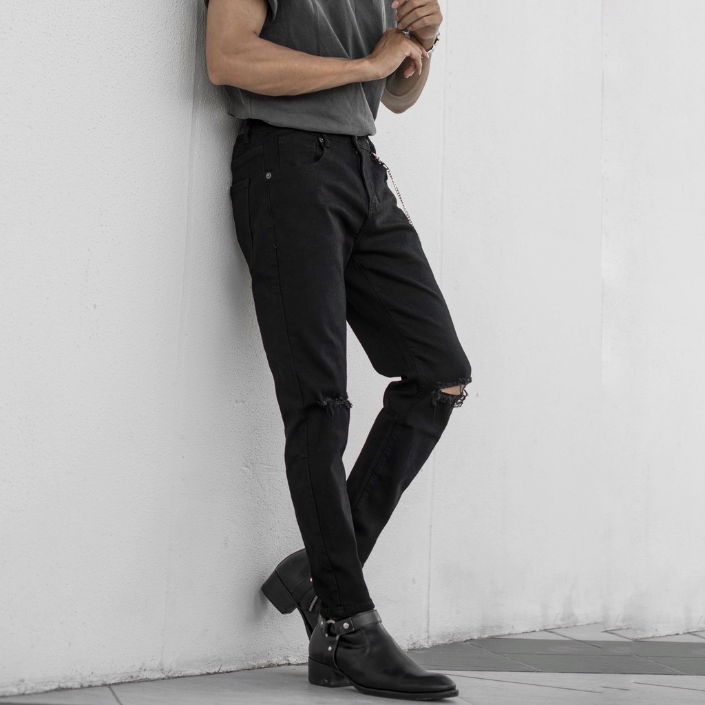 Quần jeans rách gối màu đen nam NP15 RHODI