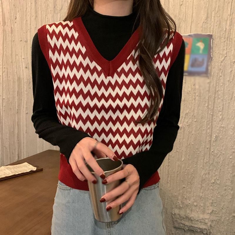 Áo Sweater Không Tay Cổ Chữ V Xinh Xắn Theo Phong Cách Hàn Quốc