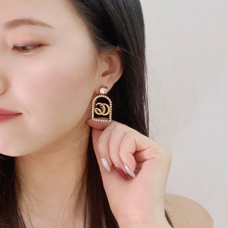 Bông tai nữ thương hiệu GG mạ vàng dáng thả dài mặt đính đá TB423 TOBI STORE