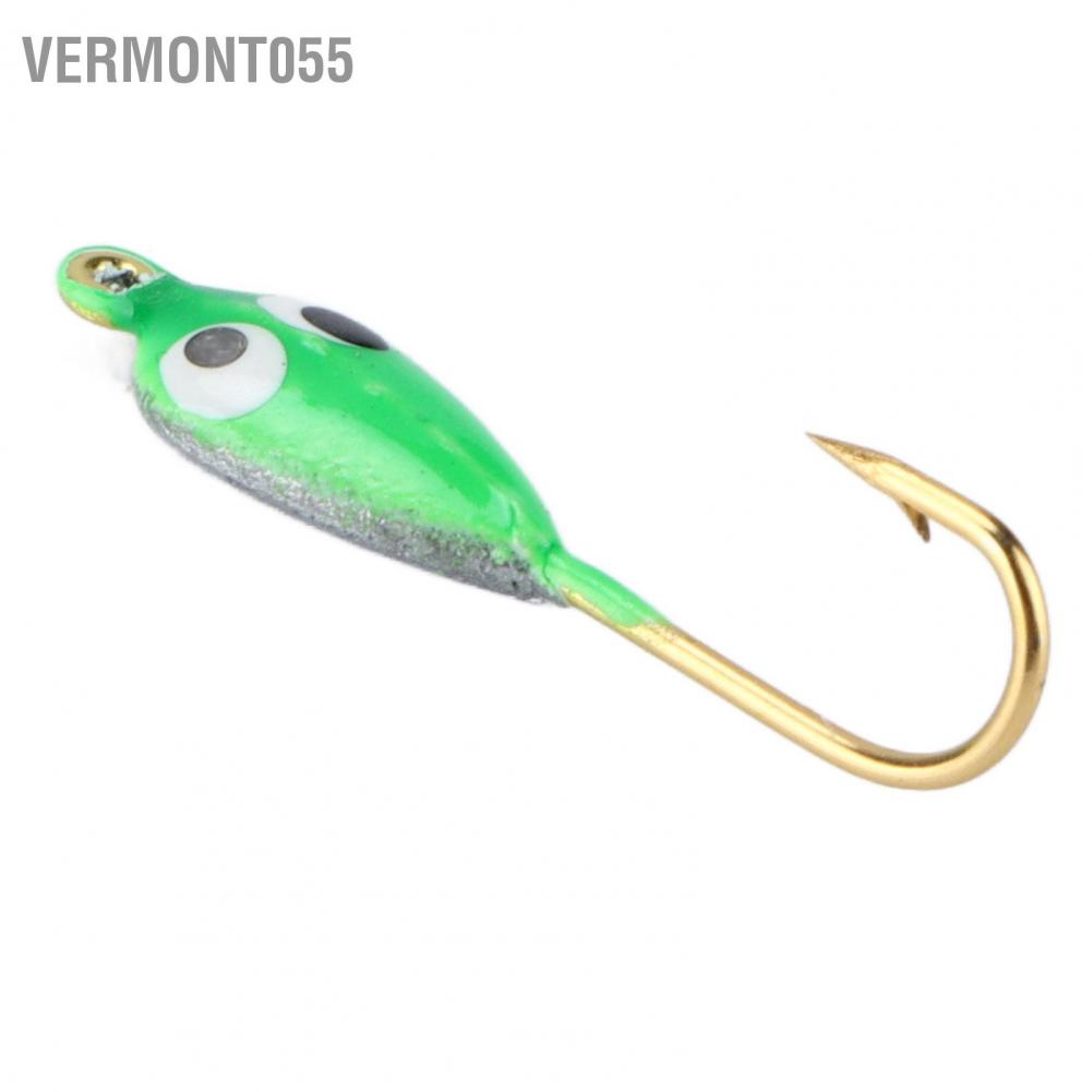 Vermont055 10Pcs Ice Fishing Jigs Barbed Winter Jigging Lures Mini Hook Accessories Green Tadpole Shape