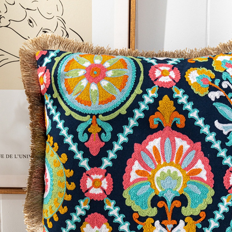 Aoto Vỏ Gối Thêu Hình Lạc Đà Alpaca Tua Rua Phong Cách Bohemian Cổ Điển