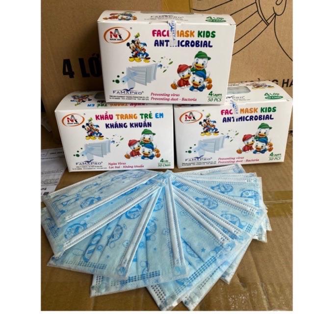 [FAMAPRO KIDS 4 LỚP - HỘP 50 CÁI] Khẩu trang y tế trẻ em 4 lớp kháng khuẩn FDA Nam Anh Famapro kids (50 cái)