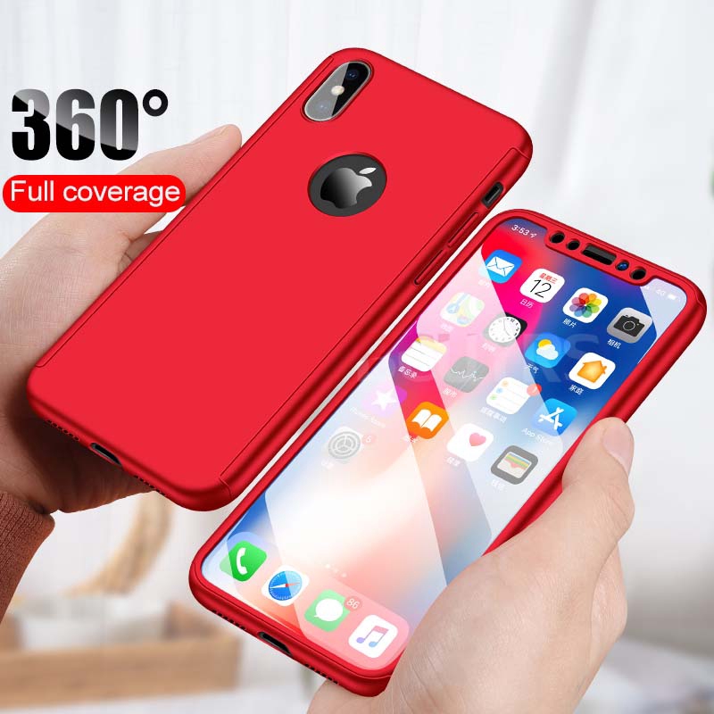 Ốp điện thoại cứng mỏng có mặt kính cường lực bảo vệ 360 độ cho iPhone XR X XS Max 6 6S 7 8 Plus SE 2020 SE2