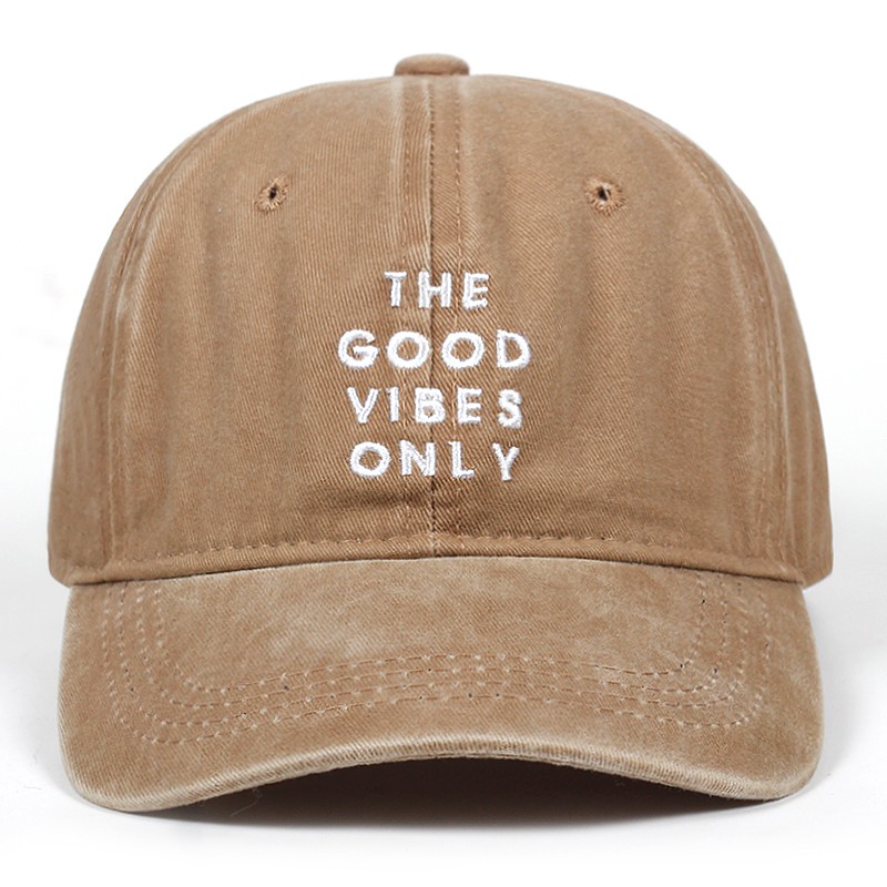 Mũ lưỡi trai phiên bản Hàn Quốc giặt mũ cao bồi thêu the good vibes only hat mũ thời trang nam mũ lưỡi trai nữ mũ lưỡi trai bình thường