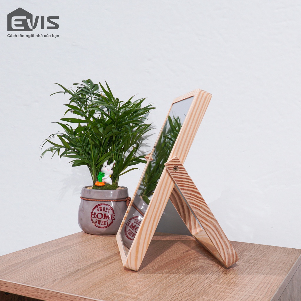 Gương Soi Để Bàn Trang Điểm Gỗ Mini Evis Home - Nội Thất Decor Phòng Ngủ - Bee Mirror - Màu Gỗ