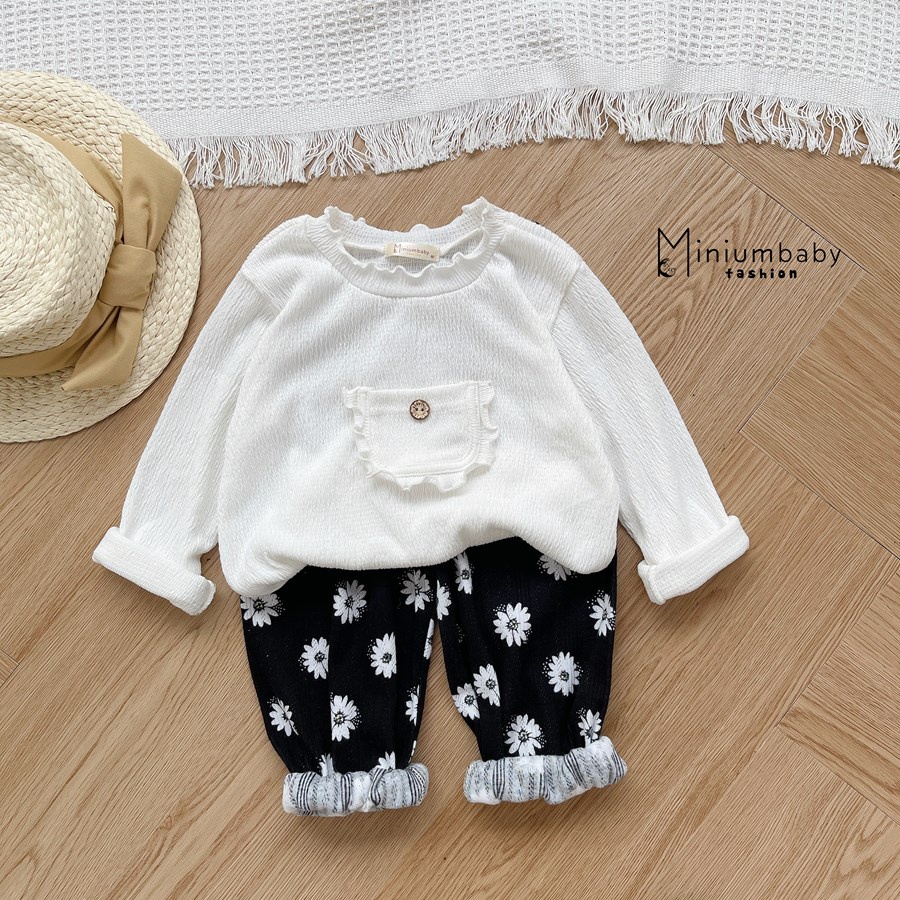 Bộ đồ dài tay quần dài thu đông hoa cúc cho bé gái chất liệu 100% cotton, set quần áo trẻ em miniumbabyfashion SB1284