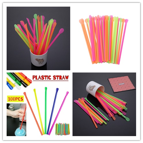 Bộ 100 Muỗng Nhựa Uống Cocktail/Đồ Uống Dùng Một Lần Kích Thước 20cm Tiện Dụng Cho Văn Phòng