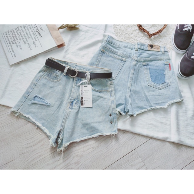 Quần short jean form A rách túi sau, hình thật 100%
