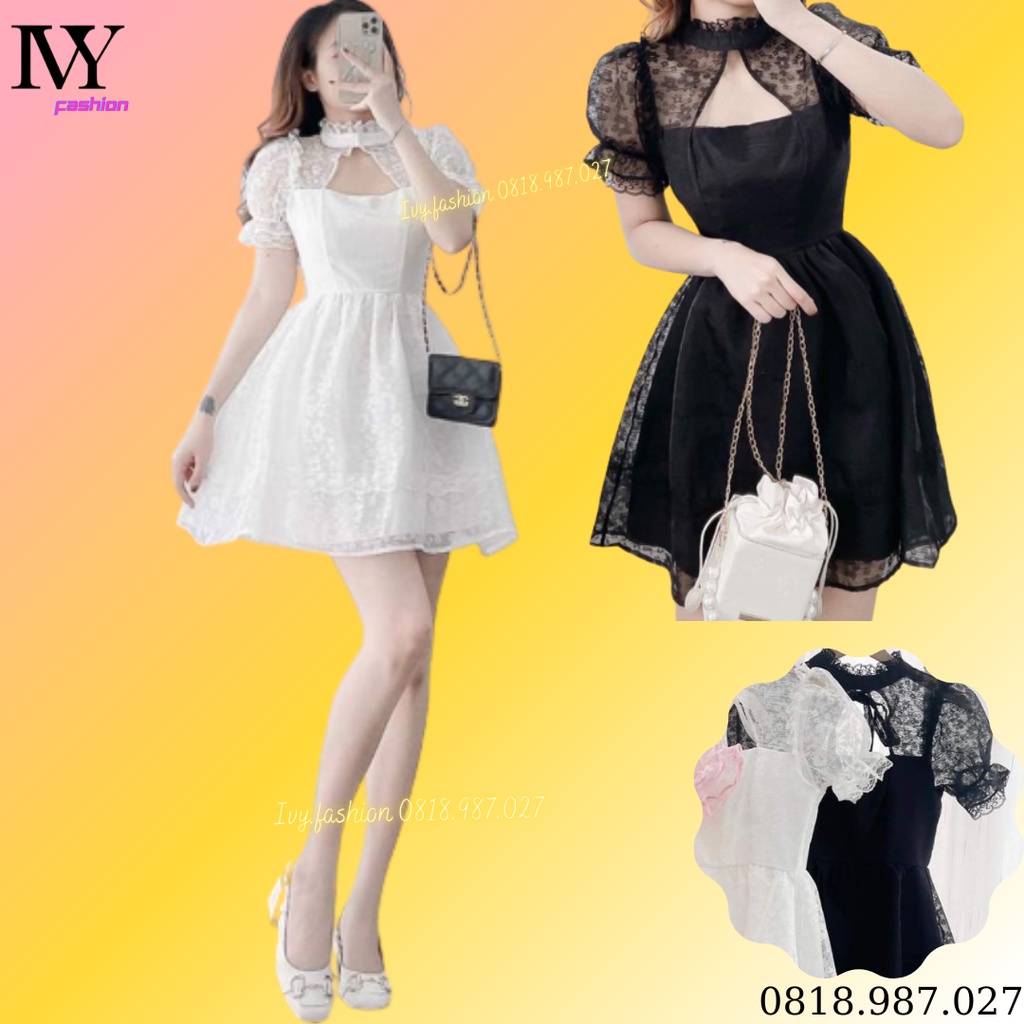 Đầm nữ xoè ren hoa trễ vai cổ yếm 🔥40-65KG🔥 cúp ngực bèo ôm body tay phồng xếp ly bèo ngực dự tiệc đi biển bigsize