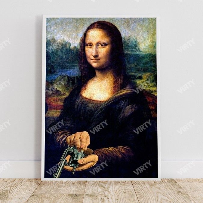 [Bùng Nổ] Tranh canvas decor Mona Lisa Shooting Funny Art