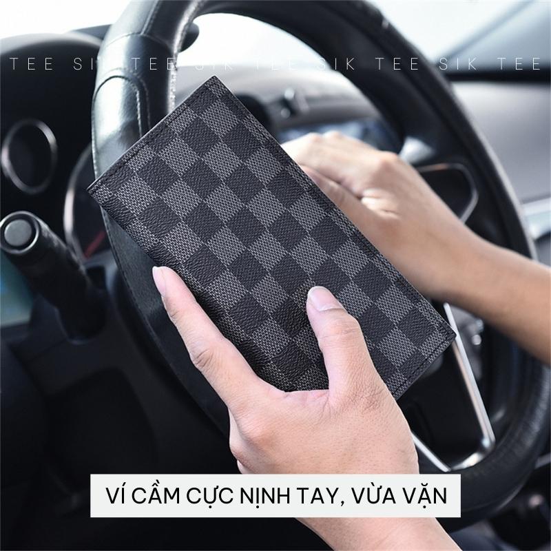 Ví đựng tiền TEE SIK ví nam nữ đựng thẻ giấy tờ sọc caro cầm tay unisex da PU bền bỉ siêu mỏng nhẹ V03