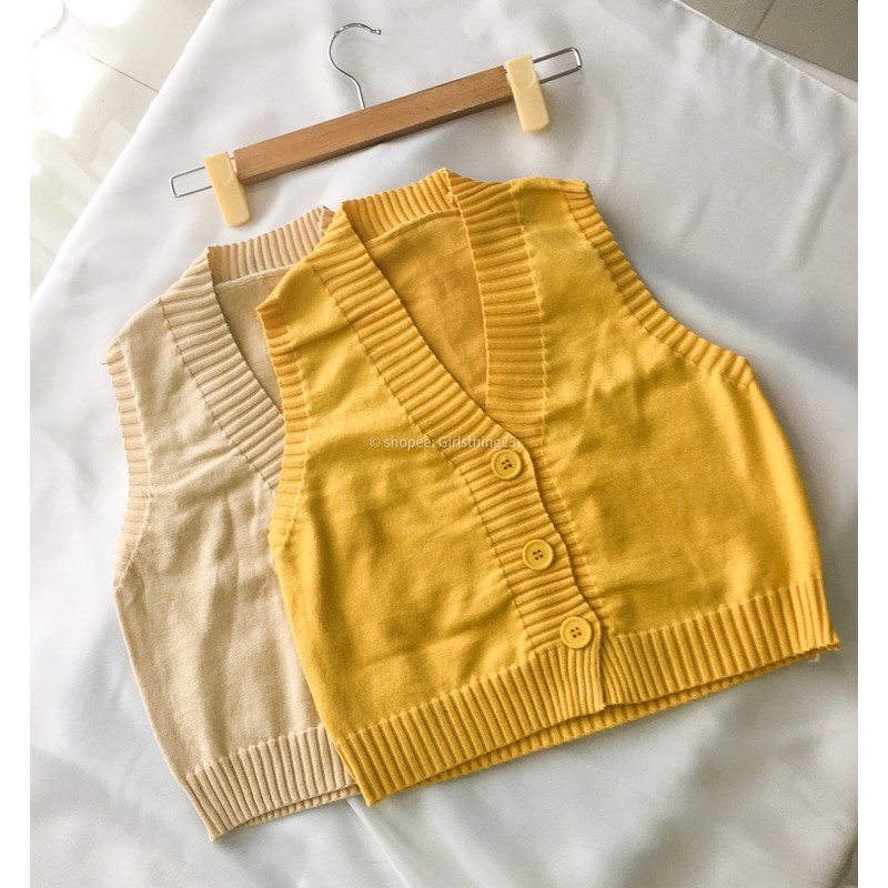 Áo Gile Nữ Len, Tanktop Ulzzang Hàn Quốc, Áo Khoác Form Rộng Không Tay Có Nút (Be & Vàng) | BigBuy360 - bigbuy360.vn