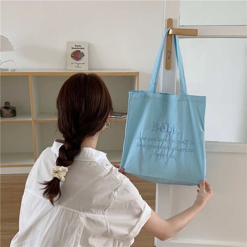 Túi xách SeaGloca vải canvas họa tiết chữ màu macaron thời trang Hàn Quốc cho nữ