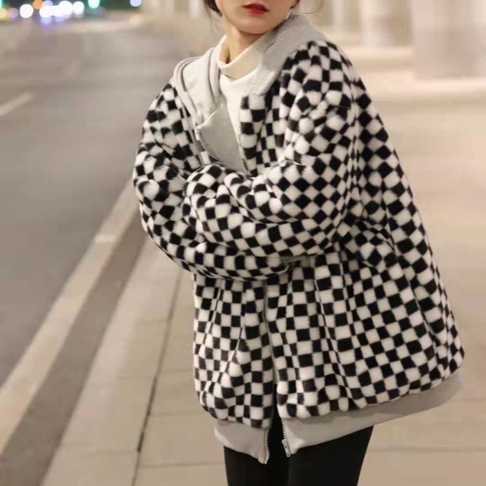 (SẴN SIZE L, XL, 2XL) Áo khoác nỉ bông họa tiết sọc caro (loại có mũ)