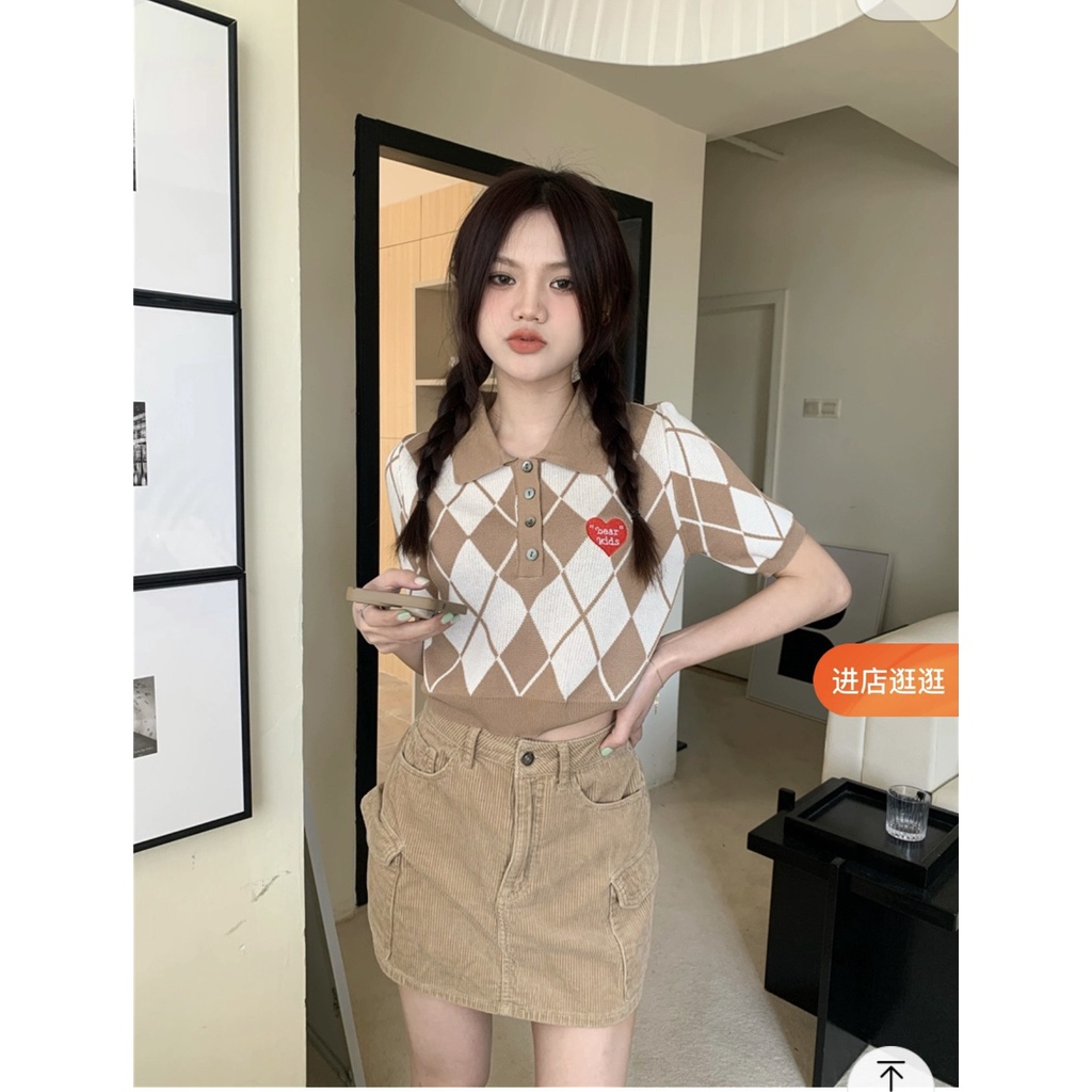 Áo Polo Nữ Trám Croptop Phối Chân Váy, Quần Siêu Xinh