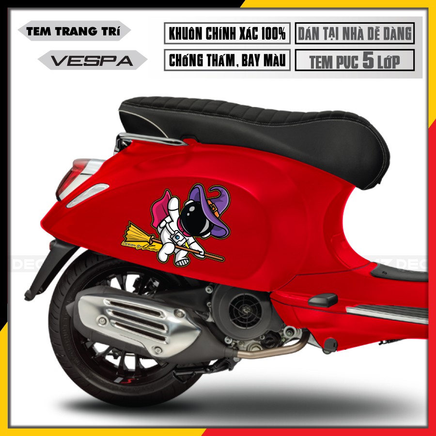 Tem Xe Vespa Sprint/Primavera/GTS/LX Phi Hành Gia Cưỡi Chổi | VP24 | Tem Rời Xe Vespa Cao Cấp