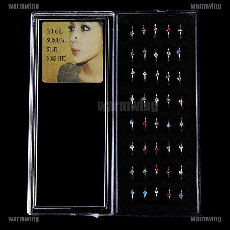 Set 40 Khuyên Mũi Thép Không Gỉ Đính Đá Cá Tính