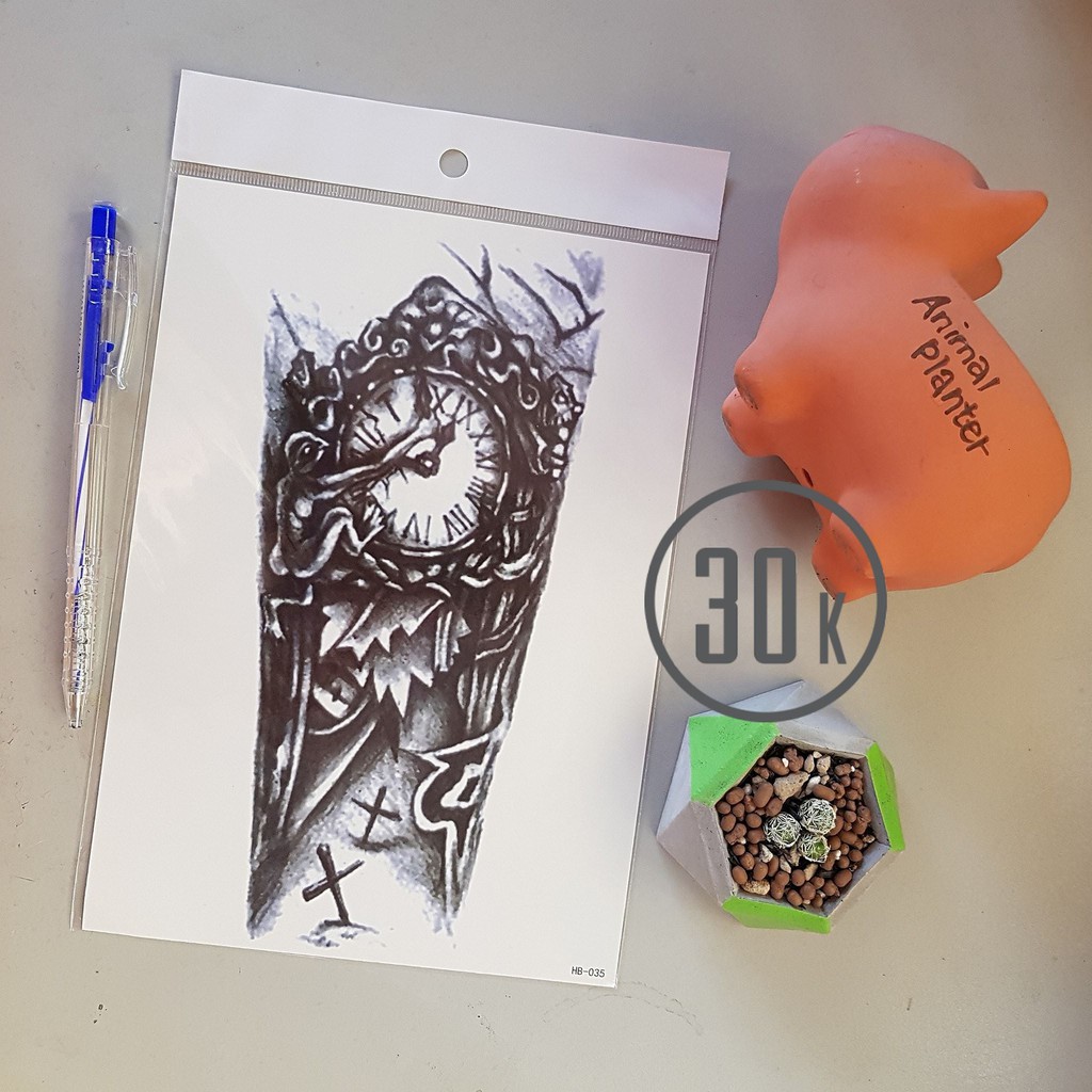 Hình xăm dán bắp tay, bắp chân mặt đồng hồ, phuột xe, động cơ 15×21cm. Boss tatoo
