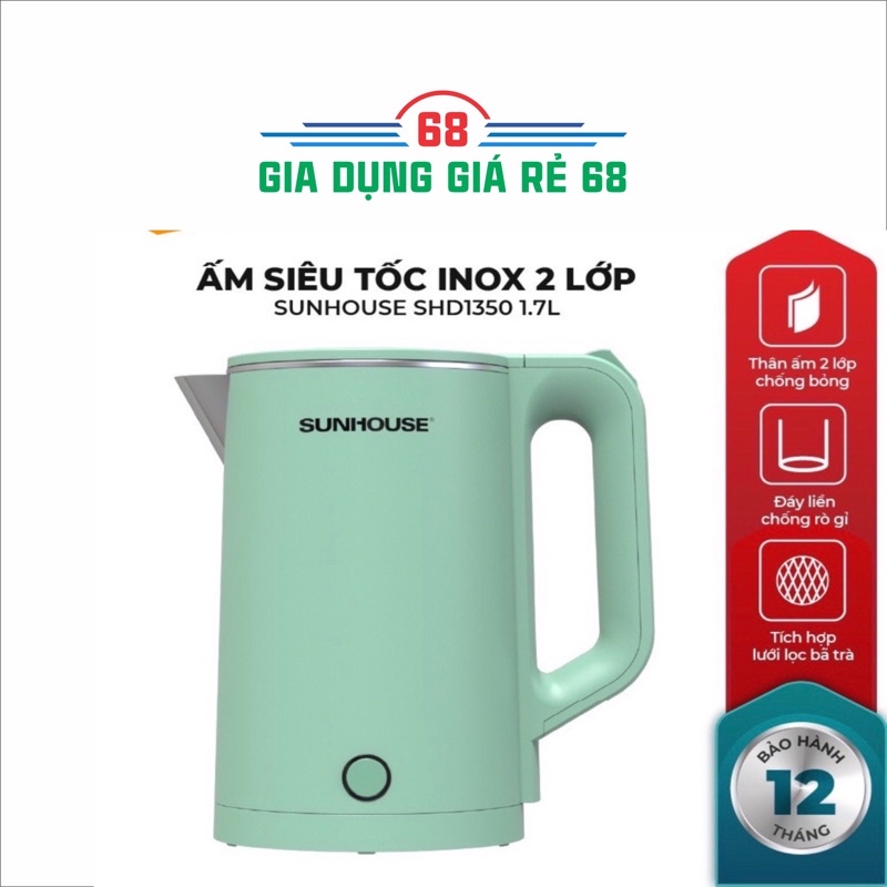 Ấm siêu tốc inox 2 lớp 1.7L SUNHOUSE SHD1350