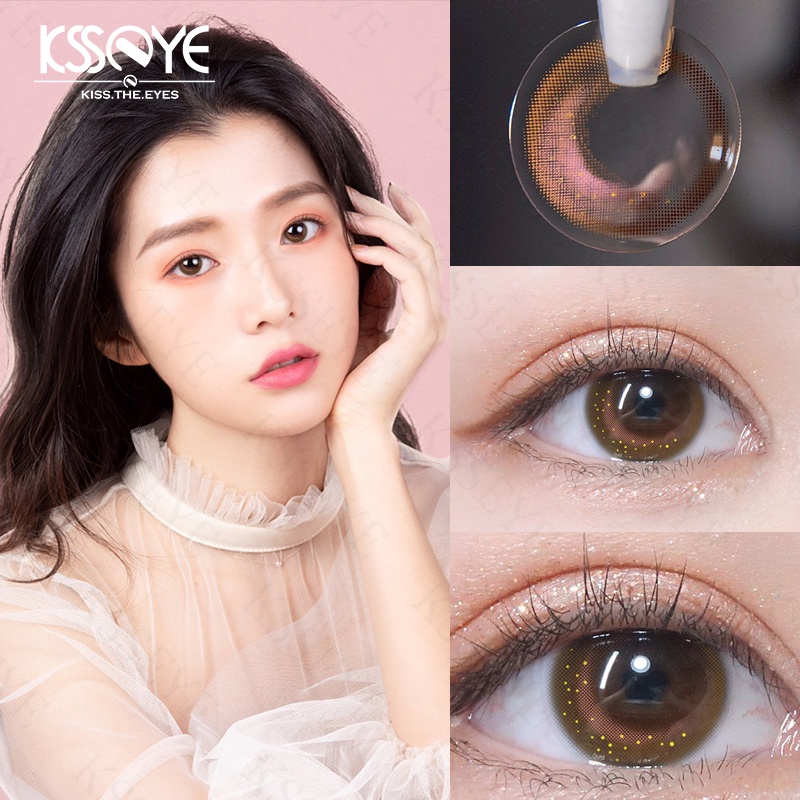 KSSEYE Màu Hồng Tím Kính áp Tròng 2 miếng / 1 cặp Tròng Kính Mềm Kính áp Tròng Dùng Một lần Hàng Năm Kính áp Tròng Dễ Thương Phong Cách Hàn Quốc Thời Trang Trang điểm Mắt Kính áp Tròng