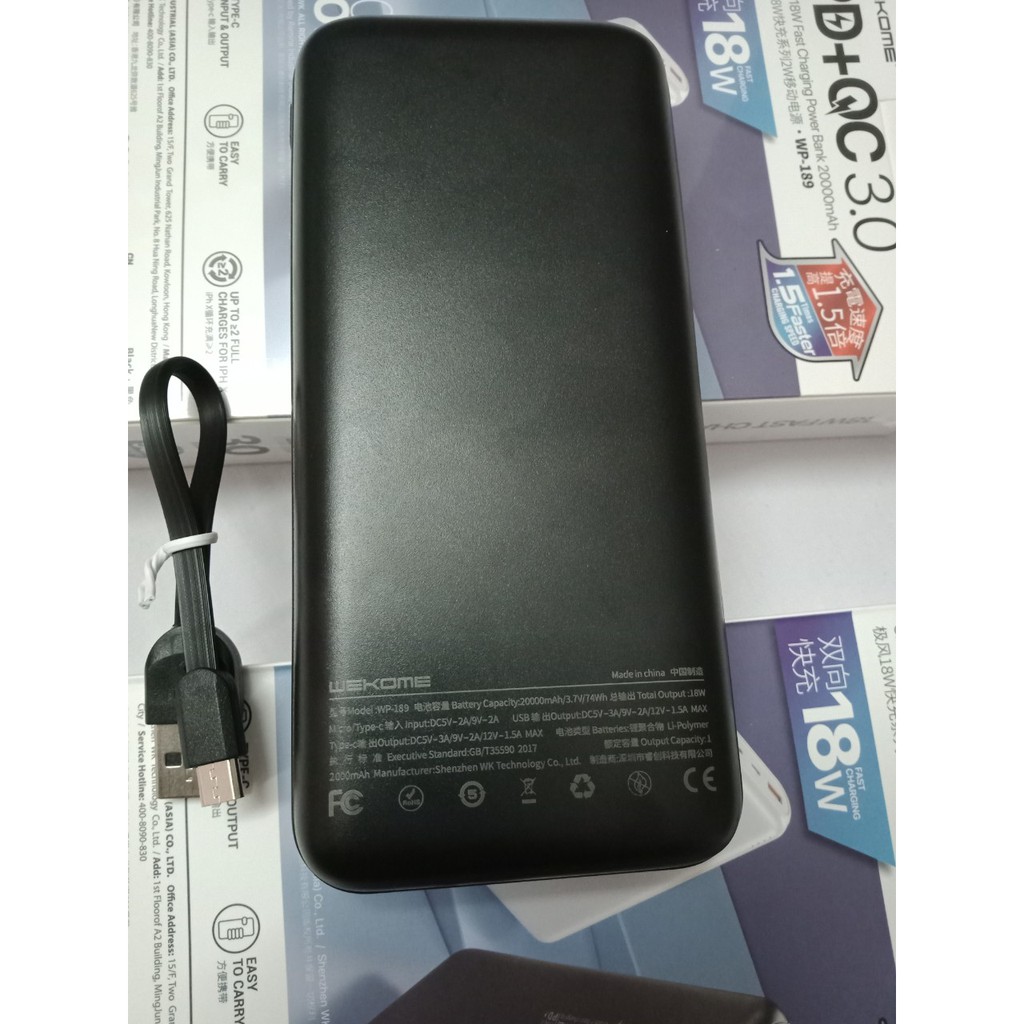 Sạc pin dự phòng WK - WP-189 20000Mah cho iphone ipad android samsung oppo xiaomi sạc nhanh 5V/2.1A