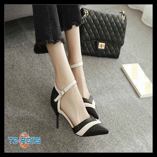 Giày sandal nữ đẹp cao gót 5cm hai màu đen trắng hàng hiệu rosata ro115