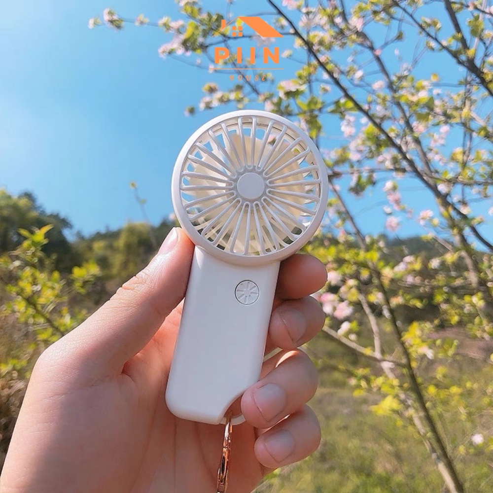 Quạt mini cầm tay sạc USB tặng kèm móc treo túi balo với 3 tốc độ gió - PIIN HOUSE