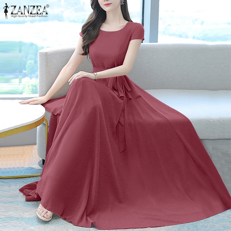Đầm dài Zanzea tay ngắn cổ tròn thời trang dành cho nữ