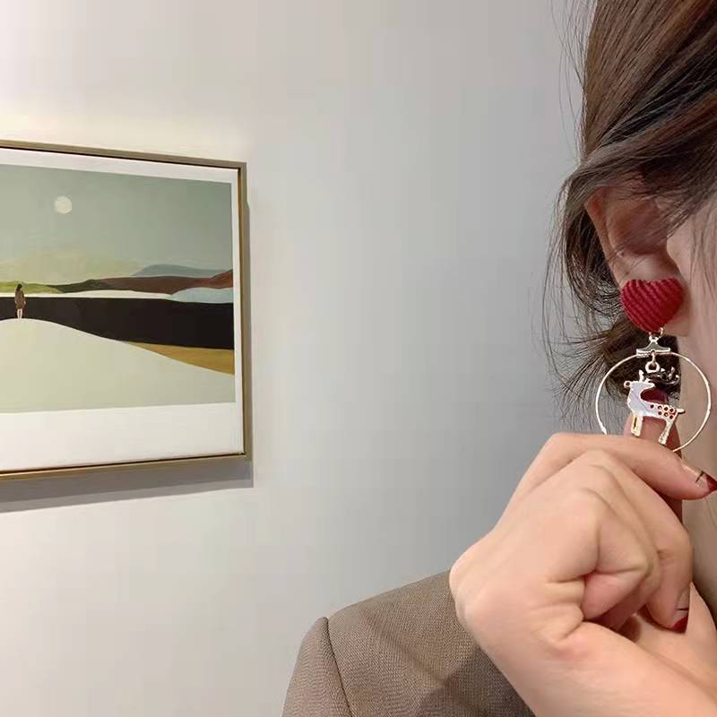 Fashion Gold Crystal Pearl Tassel Earrings Bells Elk Santa Claus Christmas Tree Earrings Women Jewelry Accessories