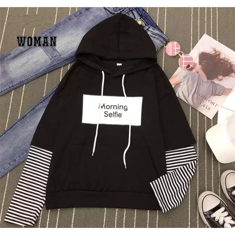 Áo dài tay bé gái có mũ phối sọc tay 2 màu thời trang hàn quốc hiphop, hoodie phối sọc line tay - trang 25 Kids -k187