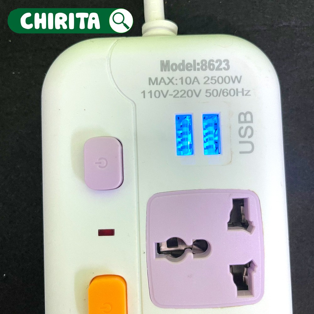 Ổ Cắm Điện Đa Năng 8623  2 Cổng USB Tiện Lợi - Phích Cắm Điện Thông Minh Chống Giật, CHIRITA