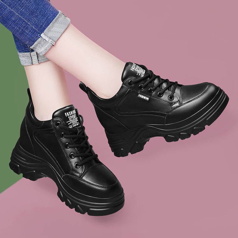 Dép nữ Giày Đen Nâng Chiều Cao Thời Trang Mùa Xuân Dễ Phối Đồ Cho Học Sinh