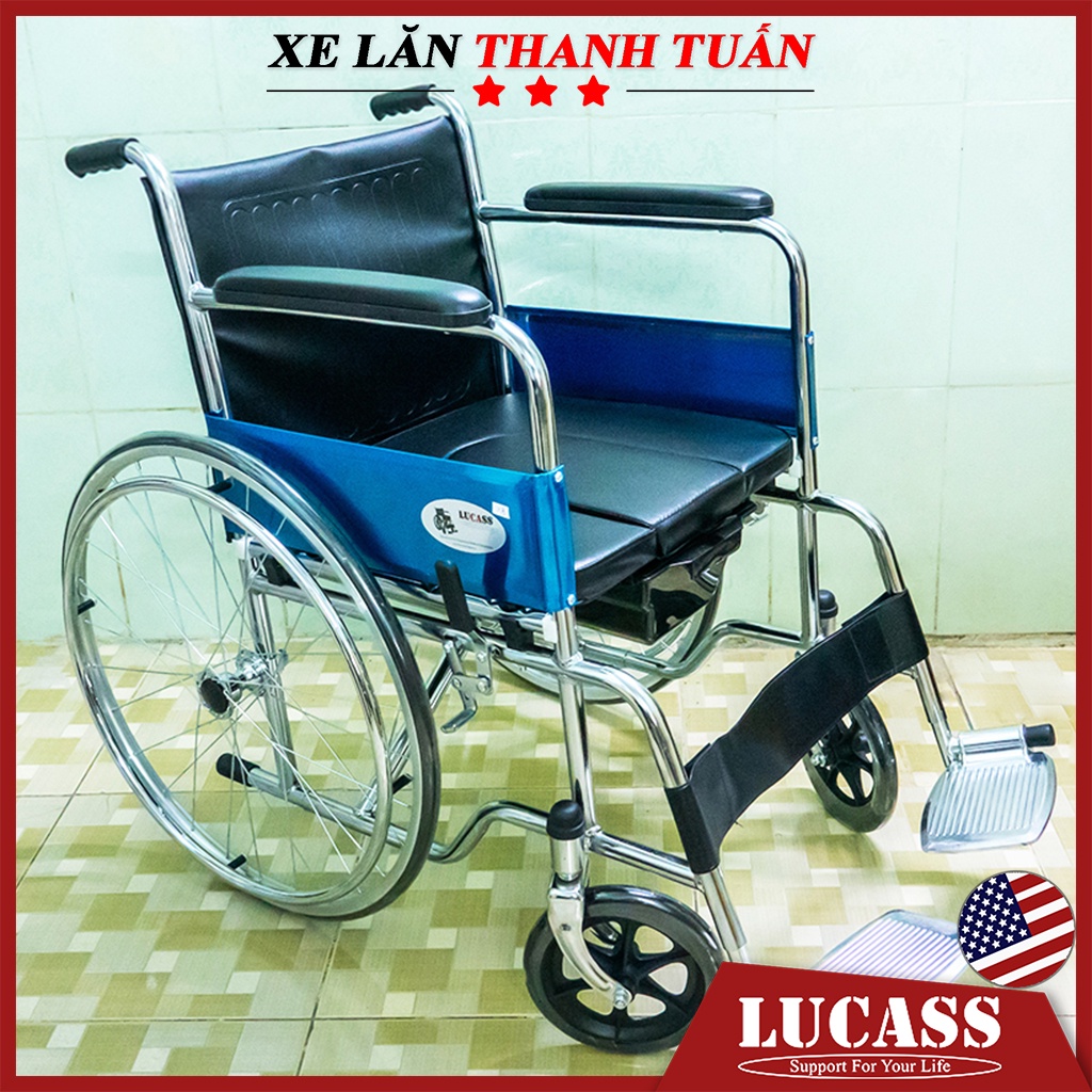 Xe lăn có bô vệ sinh Lucass X8 Khung inox và nệm da cao cấp - Dùng Như 1 Chiếc Xe Lăn đa năng gấp gọn khi di chuyển