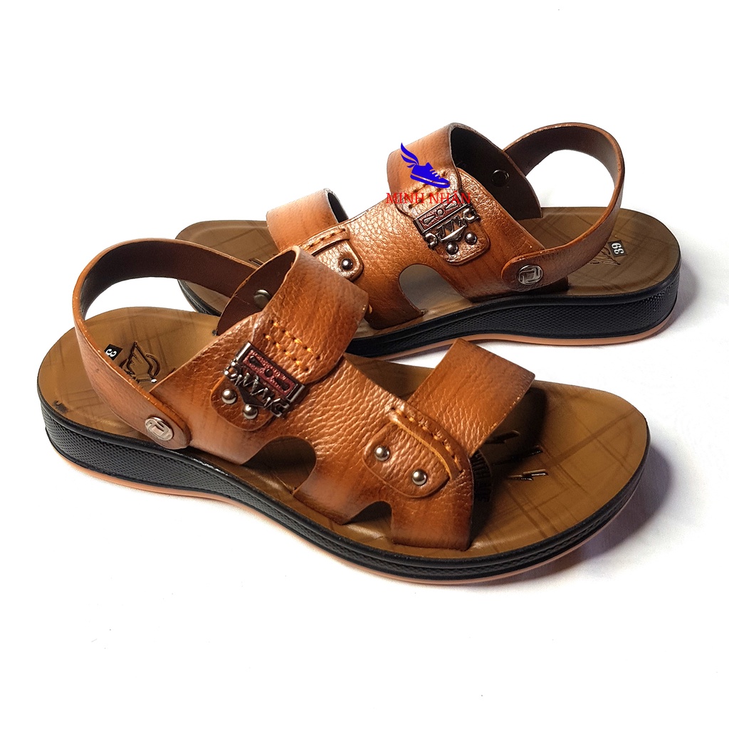 Dép da nam tăng chiều cao 4cm Xăng đan Sandal nam da bò xịn quai ngang quai hậu cao cấp xuất khẩu thời trang đẹp Q-4