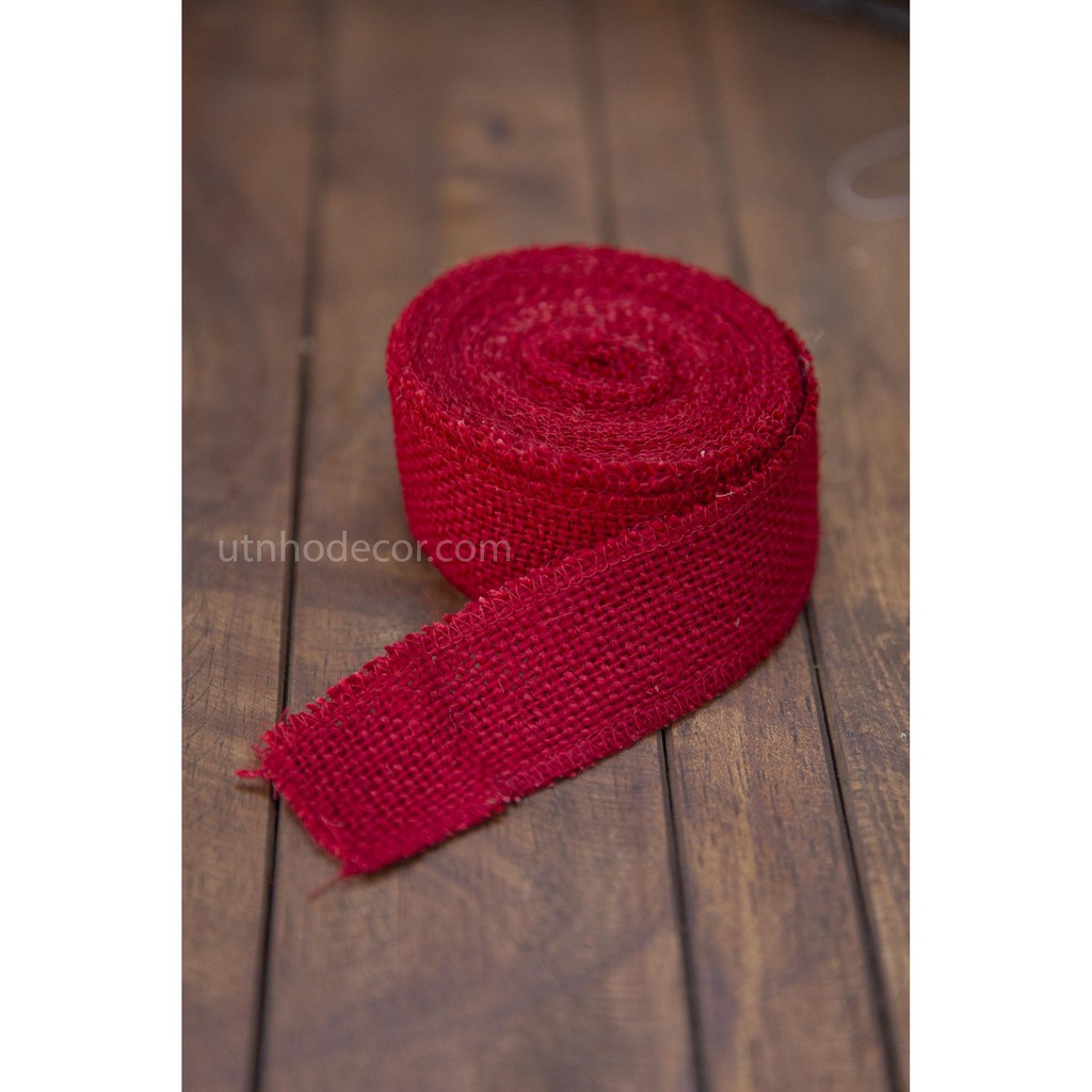Ruy băng vải bố thô đỏ trơn chiều dài cuộn 5 mét