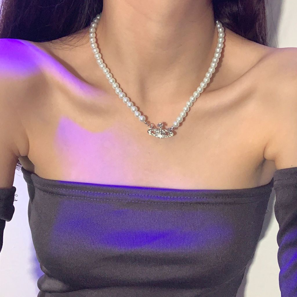 Vòng cổ Mặt Ngọc Trai Nhân Tạo Phong Cách Hip Hop Cổ Điển Thời Trang Cho Nữ