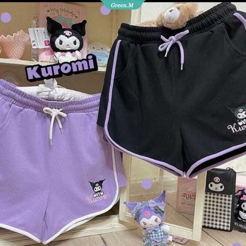 SANRIO Quần Short Thể Thao Lưng Thun Co Giãn In Họa Tiết Hoạt Hình Kuromi Cinnamoroll Dễ Thương Thời Trang Làm Quà Tặng Cho Bạn Gái