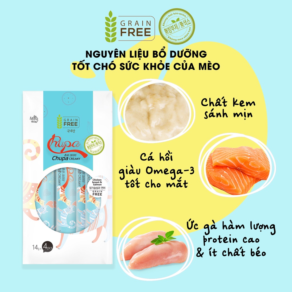Xốt dinh dưỡng cho mèo Chupa Creamy | 100% thịt thật | Grain Free | Tốt cho tim mạch và trí não