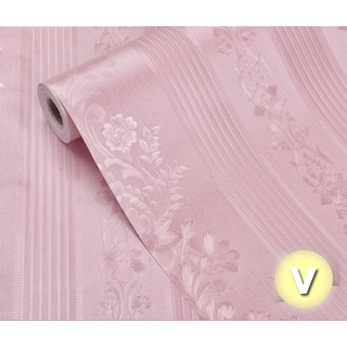 10m Giấy dán tường Sọc hồng Nổi hoa văn cao cấp sẵn keo khổ rộng 45cm
