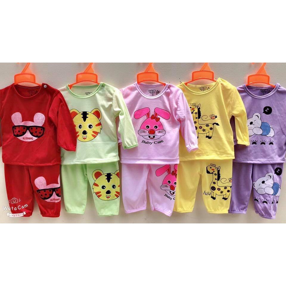 (Sỉ) (Xả kho) Set 5 bộ quần áo trẻ em 0-5 tuổi- Hàng thun cotton dài cài khuy vai