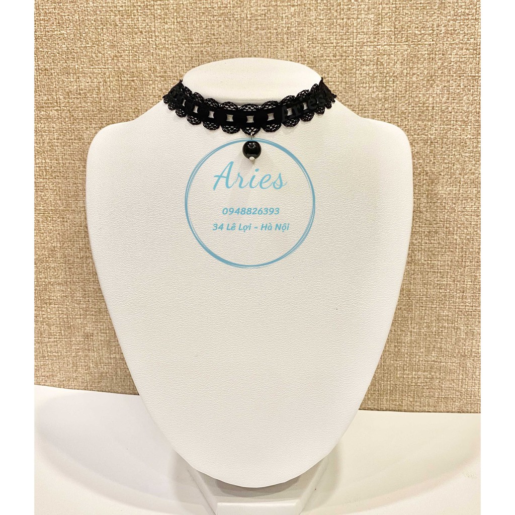 Vòng cổ chocker ren co dãn đính hạt châu