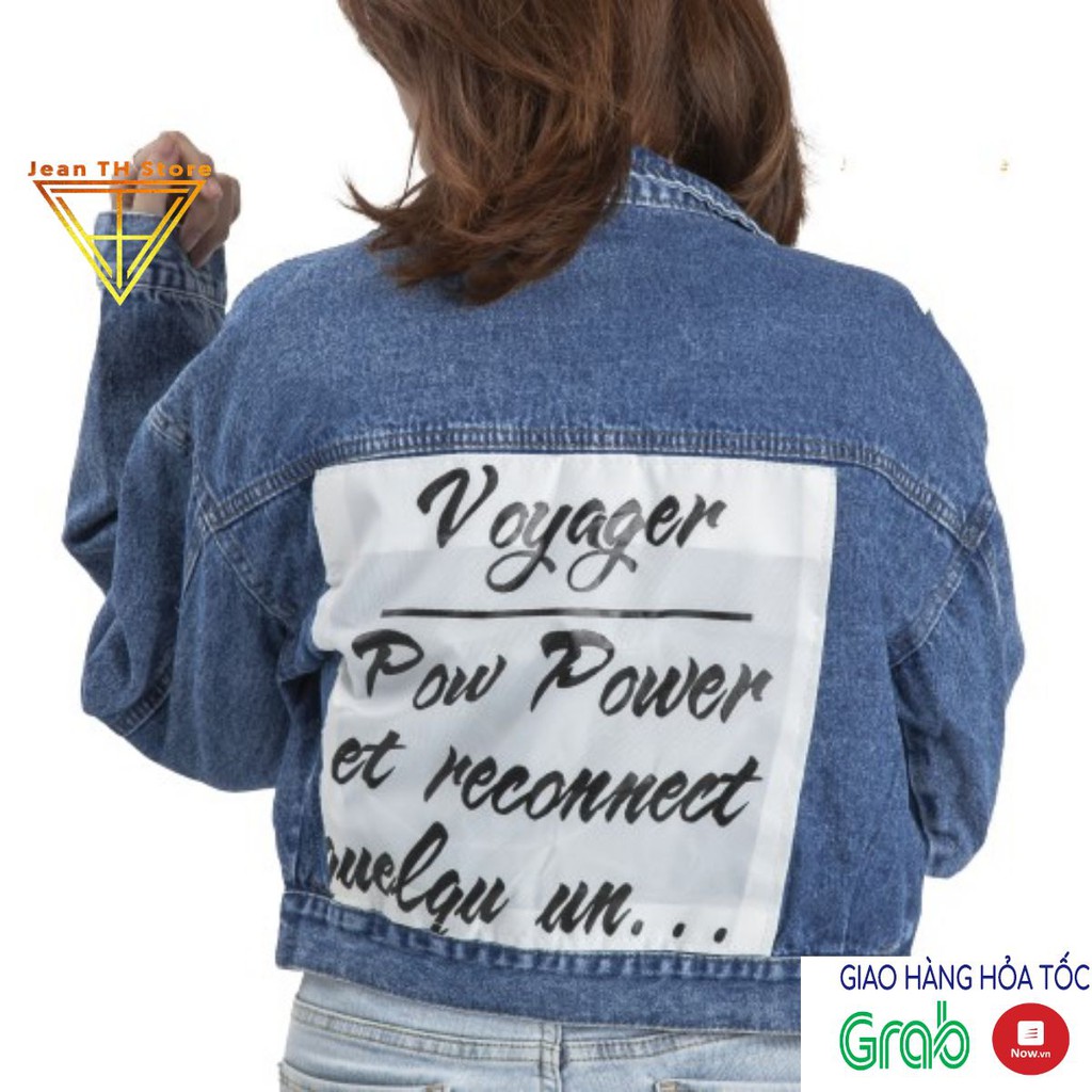 Áo khoác jean nữ TH Store phối chữ Voyager áo khoác bò cá tính phong cách ulzzang chống nắng
